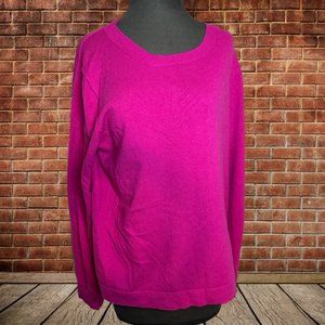 Women's J. CREW, MAGENTA FUCHIA PINK COTTON, CREW NECK SWEATER - Size XL